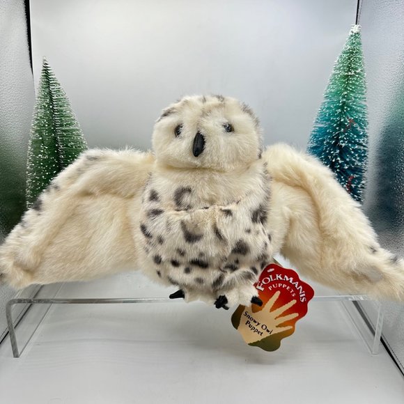 Folkmanis Hand Puppets Snowy Owl Plush White Spotted Stuffed Animal Toy Pet Hedw - Picture 2 of 12
